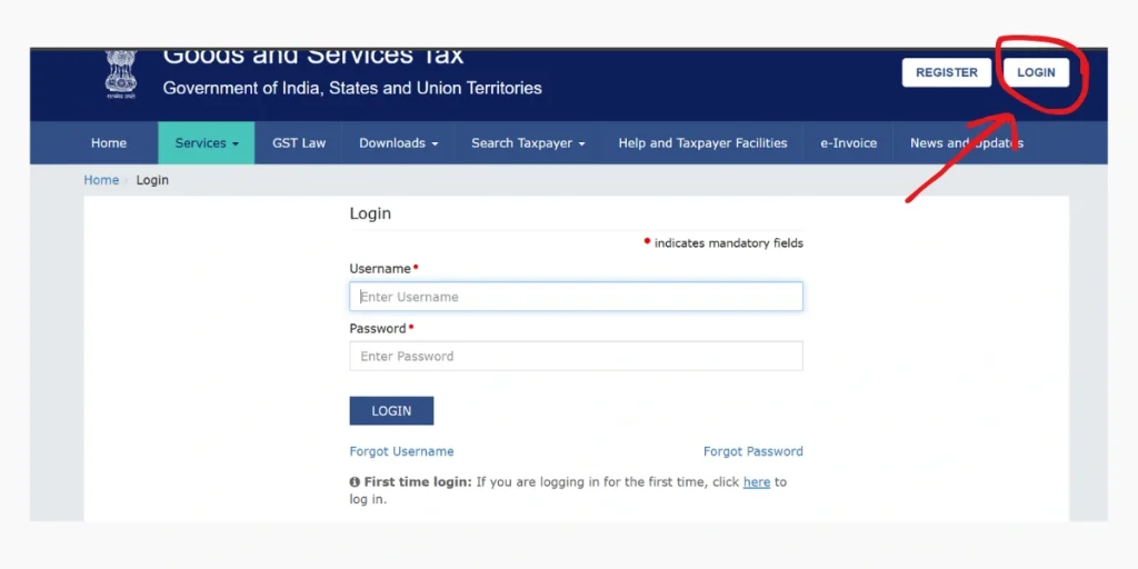 Gst first time login